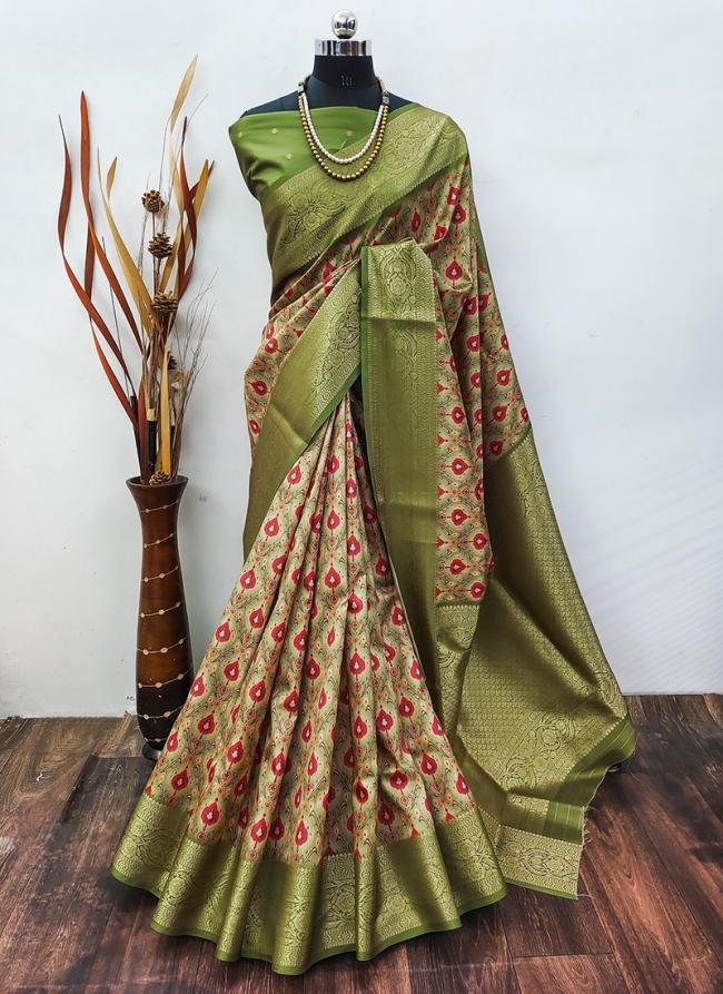 Soft Lichi Silk Green Festival Wear Printed Saree